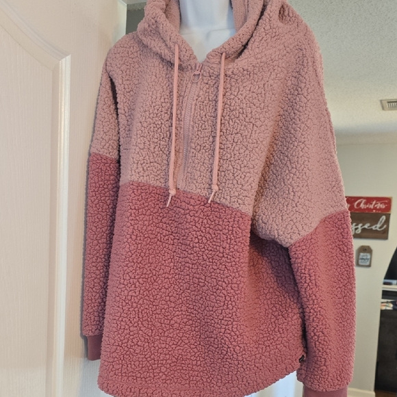 PINK Victoria's Secret Tops - PINK Victoria's Secret Two-Tone Sherpa Hoodie
